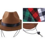 Pet Cowboy Adjustable Hat Funny Costume Accessory With Plaids Scarf