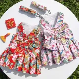 Pet Dog Cat Dress Cute Princess Bowknot Skirt With Harness and Leash