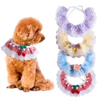 Flowers Lace Bowknot Pearl Suit Shawl Adjustable Dog Cat Bandanas Scarf