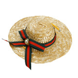 Pet Knitted Adjustable Straw Hat Braided Bowknot Sunhat For Dog Cat