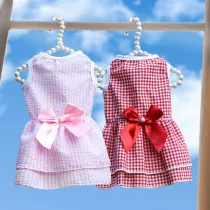 Pet Cat And Dog Dress Female Princess Plaids Bowknot Skirt Summer Clothes