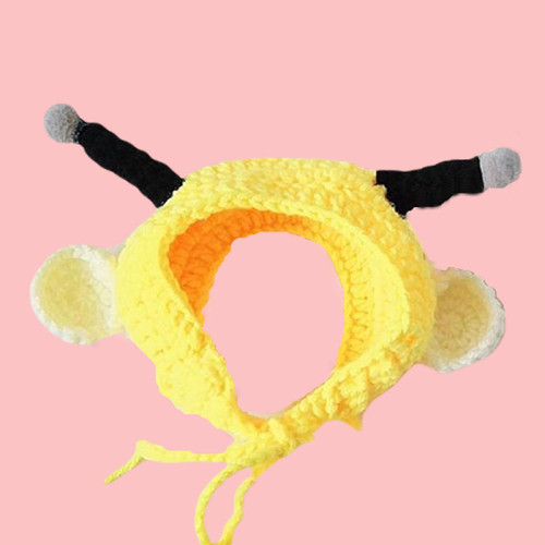 Pet Costume Adjustable Cat Dog Hats Handmade Knitted Bee Hat