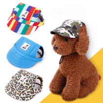 Pet Baseball Cap Sport Hat Outdoor Sunbonnet with Ear Holes and Adjustable Neck Strap