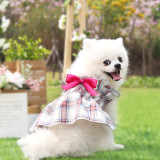 Pet Dog Cat Dress Cute Plaids Wrinkle Princess Bowknot Skirt