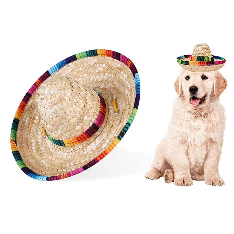 Dog Sombrero Hat Cat Mexican Straw with Multicolor TrimSombrero Party Hats