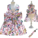 Pet Dog Cat Dress Cute Princess Bowknot Skirt With Harness and Leash