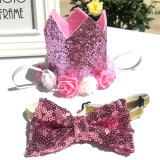 Pet Birthday Adjustable Crown Hat and Bow Tie Set With 0-8 Figure