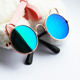 Pet Sunglasses Round Metal Cat Ear Frame Retro Flash Glasses For Dog Cat