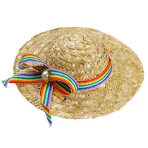 Pet Knitted Adjustable Straw Hat Braided Bowknot Sunhat For Dog Cat