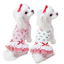 Pet Dress Skirt Rose Printed Clothes For Dog Cat With Riser Vent