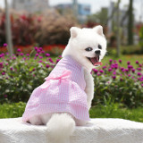 Pet Cat And Dog Dress Female Princess Plaids Bowknot Skirt Summer Clothes