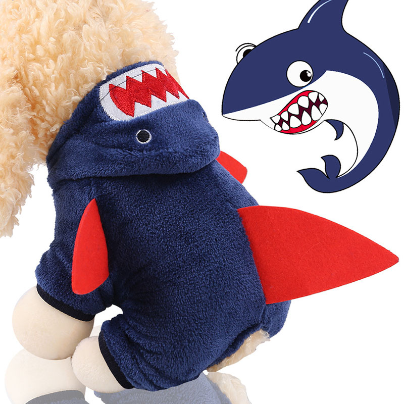 Pet Winter Costume Warm Hoodie Shark Pajamas Clothes for Dogs Cat