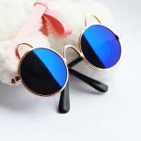 Pet Sunglasses Round Metal Cat Ear Frame Retro Flash Glasses For Dog Cat