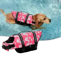 Dog Lifesaver Vests Flower Printed with Rescue Handle Safety Swimsuit Preserver for Swimming