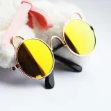 Pet Sunglasses Round Metal Cat Ear Frame Retro Flash Glasses For Dog Cat