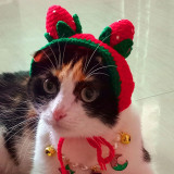 Pet Costume Adjustable Cat Dog Fruit Hats Handmade Knitted Strawberry Hat