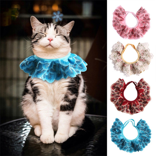 Peacock Feather Lace And Embroidery Bow Removable Safety Clasp Pet Supplies Cat Collar