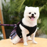 Pet Dress Dog Harness and Leash Set Cat Plaids Bowknot Clothes
