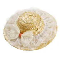 Pet Knitted Adjustable Straw Hat Braided Bowknot Lace Sunhat For Dog Cat
