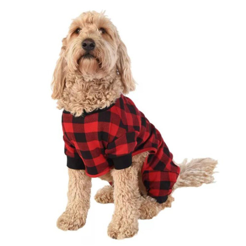 Red Plaids Dog Christmas Cloth With Red Hat