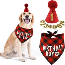 Pet Birthday Hat and Boy And Girl Doggy Birthday Scarf Set with 0-8 Figures