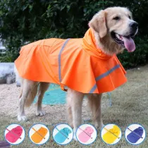 Dog Raincoat Adjustable Pet Water Proof Jacket Poncho Hoodies with Strip Reflective