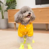 Pet Dog Raincoat Cute Cartoon Bee Dinosaur Four-Legged Hooded with Reflective Strap
