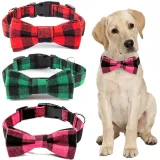 Christmas Plaids Bowknot Double Bow Removable Safety Clasp Pet Supplies Cat Dog Collar