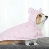 Plaid Bathrobe With Hat Pet Water Towel Bath Towel Dog Cat Glove Bath Towel Pet Supplies