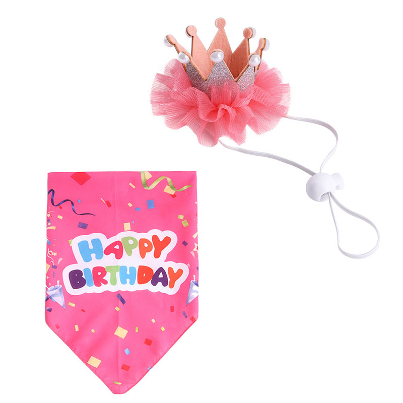 2PCS Pet Crown Hat and Doggy Happy Birthday Scarf Set