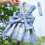 Pet Plaids Dress Dog Cat Bowknot Clothes With Harness and Leash
