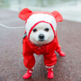Pet Dog Raincoat Cute Bear Style Four-Legged Hooded with Reflective Strap