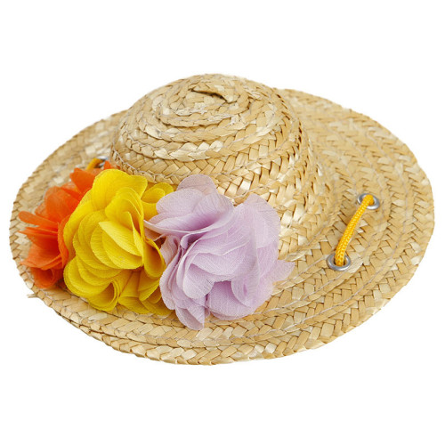 Pet Knitted Adjustable Straw Hat Braided Random Color Flower Sunhat For Dog Cat
