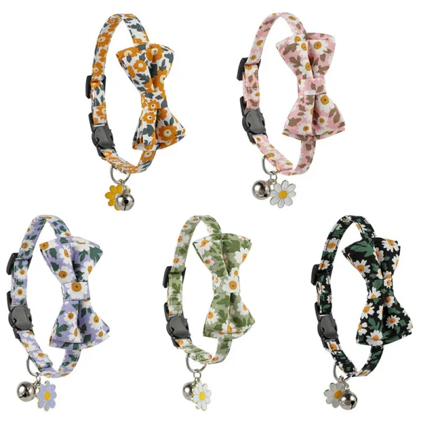 Flowers Bowknot Bell Double Bow Removable Safety Clasp Pet Supplies Cat Collar