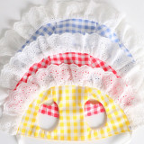 3PCS Pet Sun Hats Lace Breathable Plaid Hats Scarf Bow Tie Set
