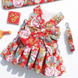 Pet Dog Cat Dress Cute Princess Bowknot Skirt With Harness and Leash