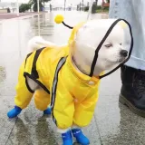 Pet Dog Raincoat Cute Cartoon Bee Dinosaur Four-Legged Hooded with Reflective Strap