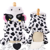 Pet Winter Costume Warm Hoodie Cow Pajamas Clothes for Dogs Cat