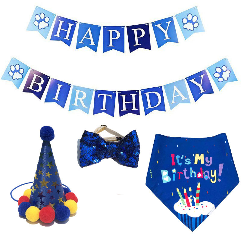 Pet Birthday Adjustable Hat Scarf Birthday Party Flag And Bow Tie Set