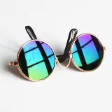 Pet Flash Sunglasses Round Metal Frame With Anti-Slip Strap For Dog Cat