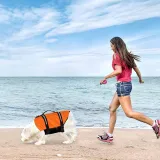 Dog Lifesaver Vests Pure Color with Rescue Handle Safety Swimsuit Preserver for Swimming