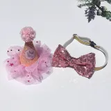 Pet Birthday Adjustable Lace Hat and Bow Tie Set