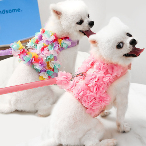 Pet Flower Vest Dog Cat Petal Clothes With Harness and Leash