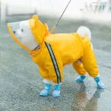 Pet Dog Raincoat Cute Cartoon Bee Dinosaur Four-Legged Hooded with Reflective Strap