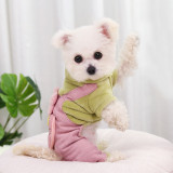 Pet Pink Overalls Dog Cat Clothes Flower Heart Love Slogan Warm Four-Foot Pants