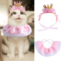 2PCS Pet Crown Headwear Lace Scarf Set For Puppy Cats
