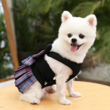 Pet Dress Dog Harness and Leash Set Cat Plaids Bowknot Clothes