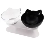 Neck-Protecting Cat Bowl Non-Slip Transparent Double Bowl Plastic Food Bowl