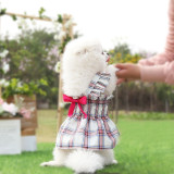 Pet Dog Cat Dress Cute Plaids Wrinkle Princess Bowknot Skirt