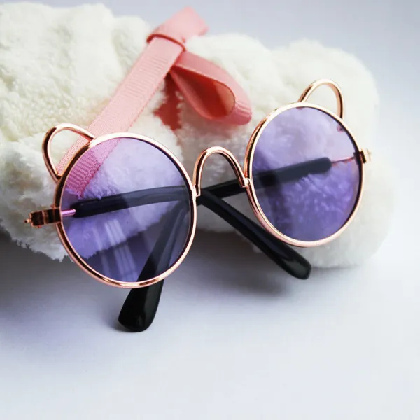 Pet Sunglasses Round Metal Cat Ear Frame Retro Sunglasses For Dog Cat